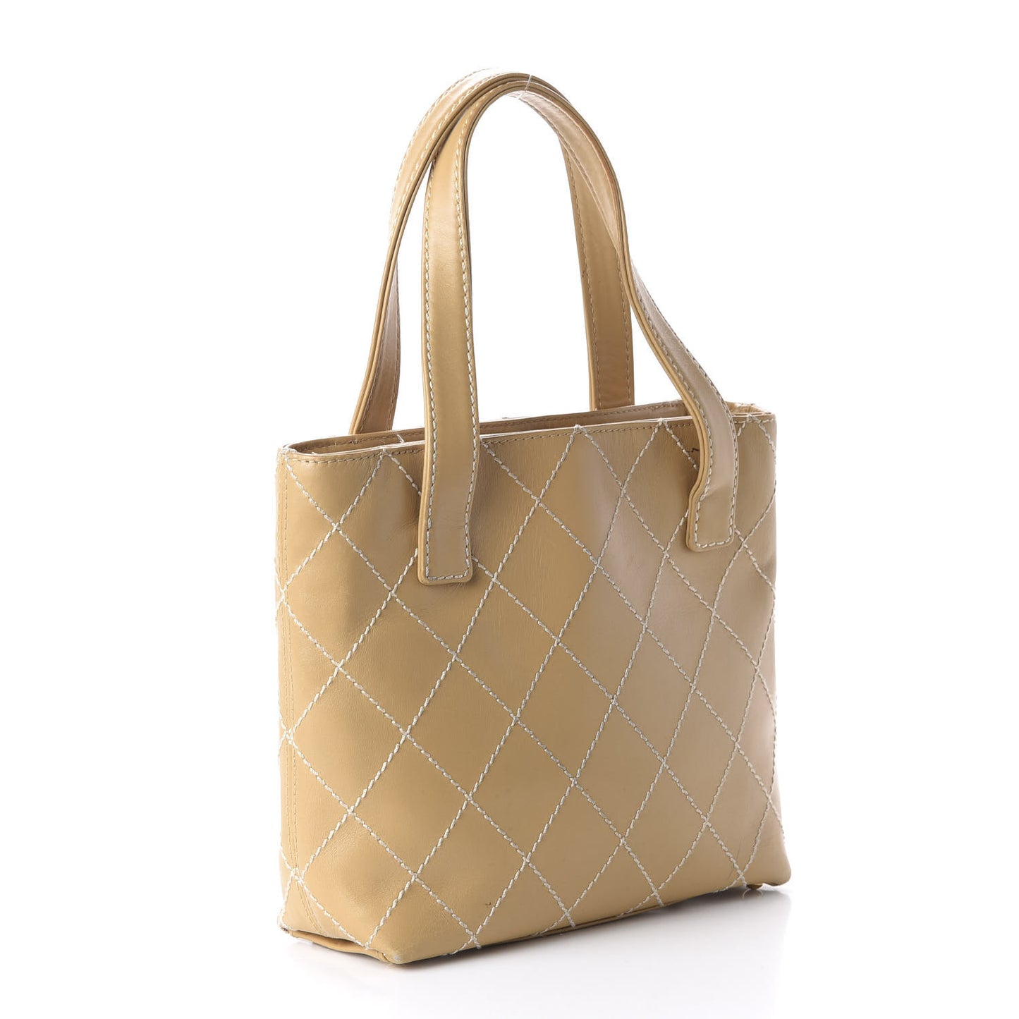 Calfskin Quilted Surpique Stitch Small Tote Beige