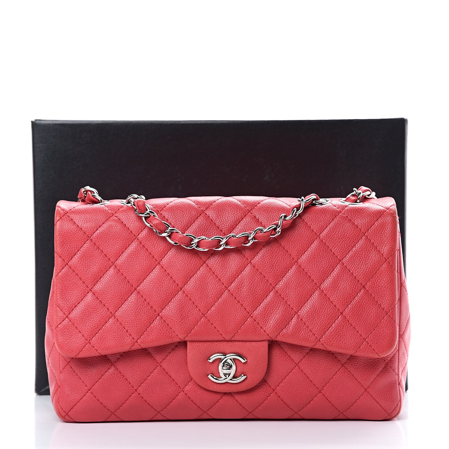 Washed Caviar Quilted Jumbo Single Flap Fuchsia