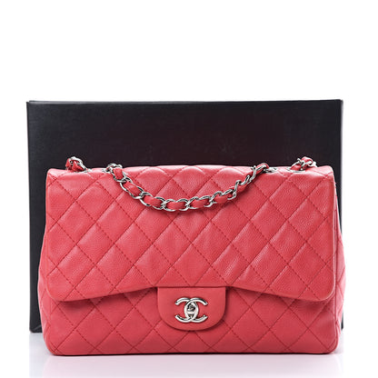 Chanel Washed Caviar Quilted Jumbo Single Flap Fuchsia 14 of 14