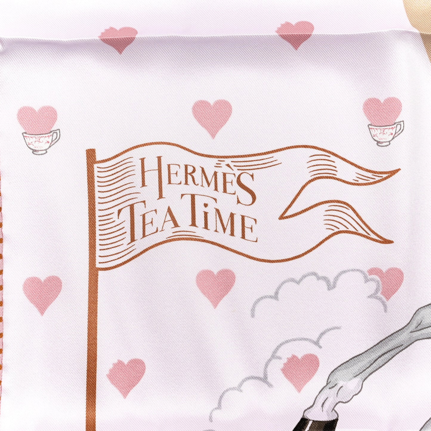 Silk Hermes Tea Time Scarf 70 Rose Pale Beige