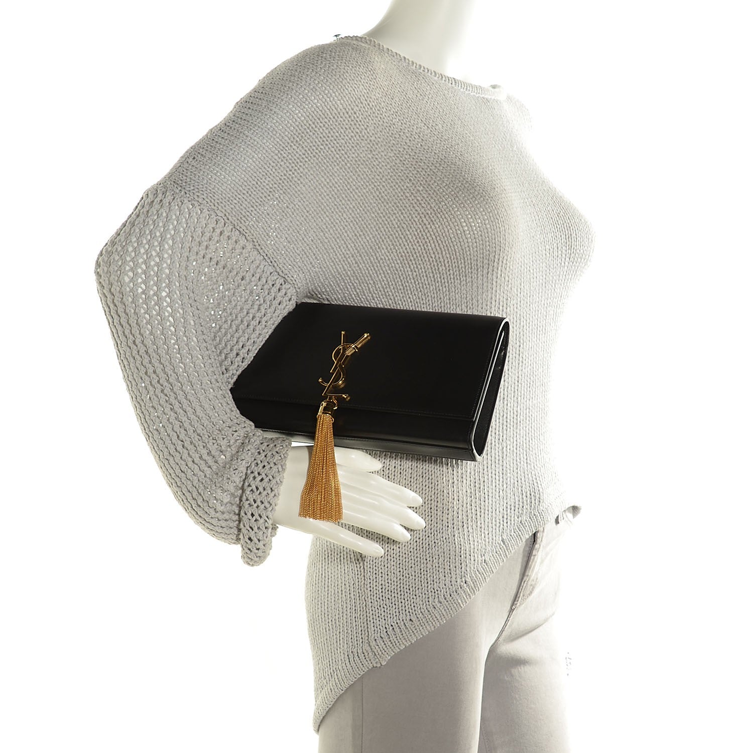 Saint Laurent Calfskin Classic Monogram Tassel Clutch Black 2 of 9
