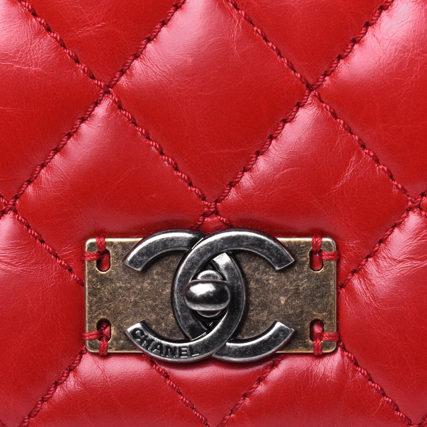 Glazed Calfskin Quilted Small Day Trip Flap Red