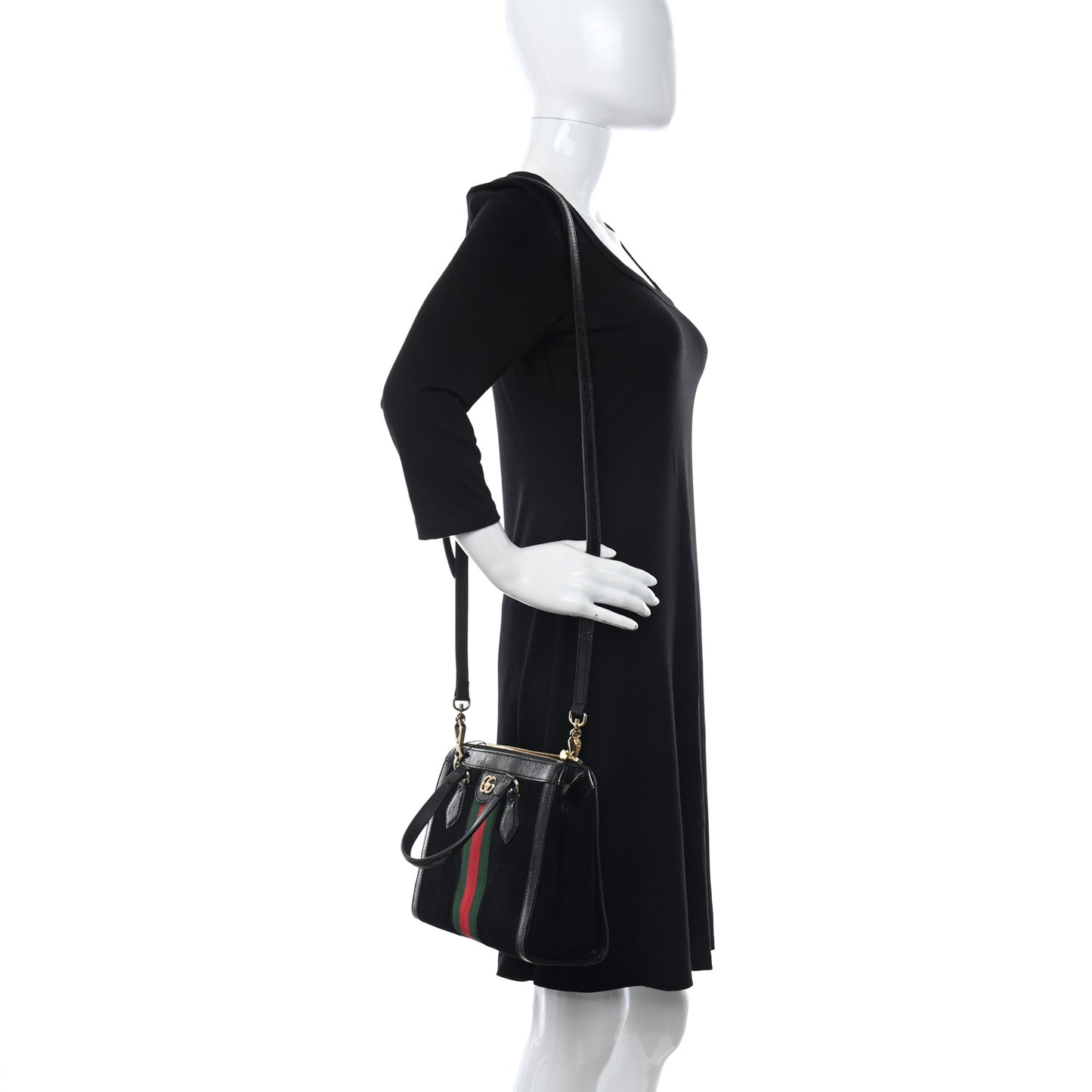 Suede Patent GG Web Small Ophidia Tote Bag Black