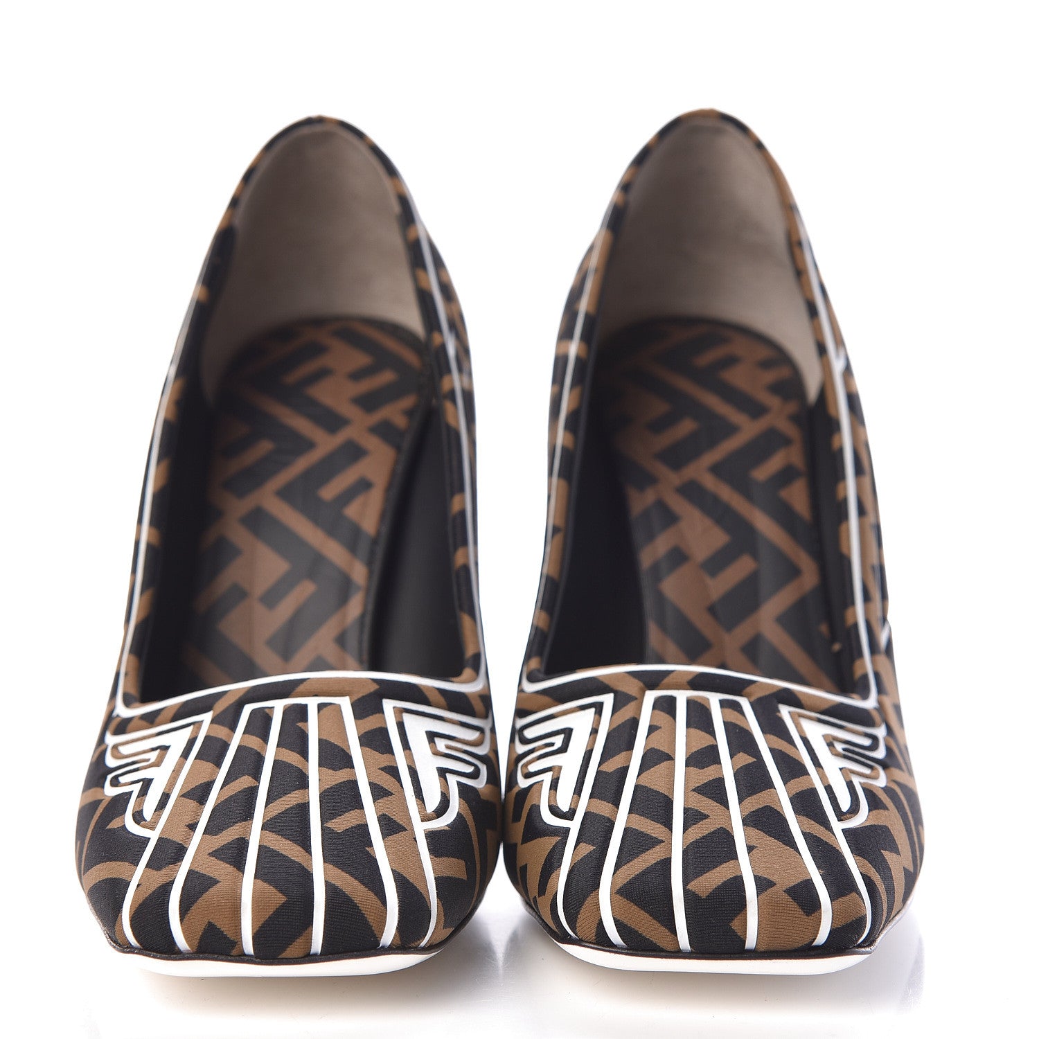 Fendi Lycra Film FF FFreedom Decollete Pumps 39.5 Tobacco Moro White 2 of 9
