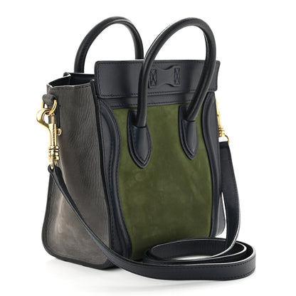 Celine Nubuck Smooth Calfskin Nano Tri-Color Luggage Green 3 of 10