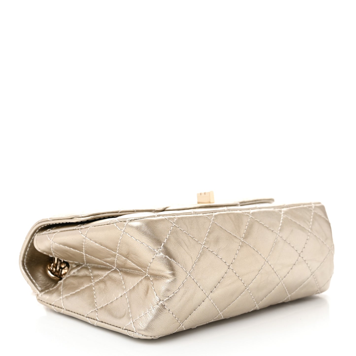 Metallic Aged Calfskin Quilted 2.55 Reissue Mini Flap Light Gold