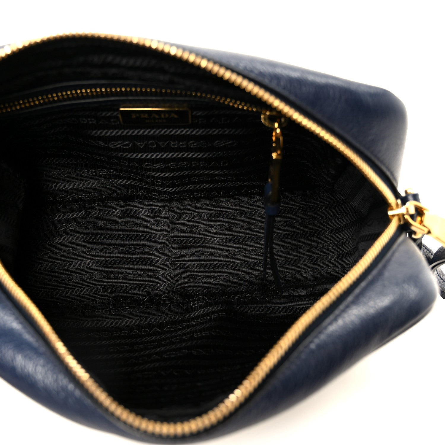 Prada Glace Calfskin Embossed Logo Camera Bag Navy Blue 5 of 12