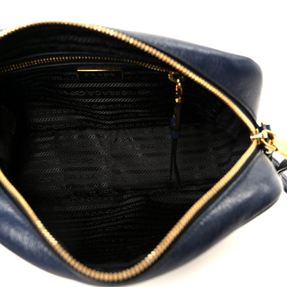Prada Glace Calfskin Embossed Logo Camera Bag Navy Blue 5 of 12