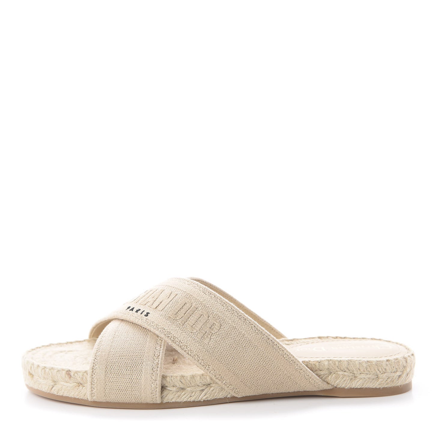 Canvas Embroidered Granville Espadrille Crisscross Flat Slide Sandals 37.5 Cream