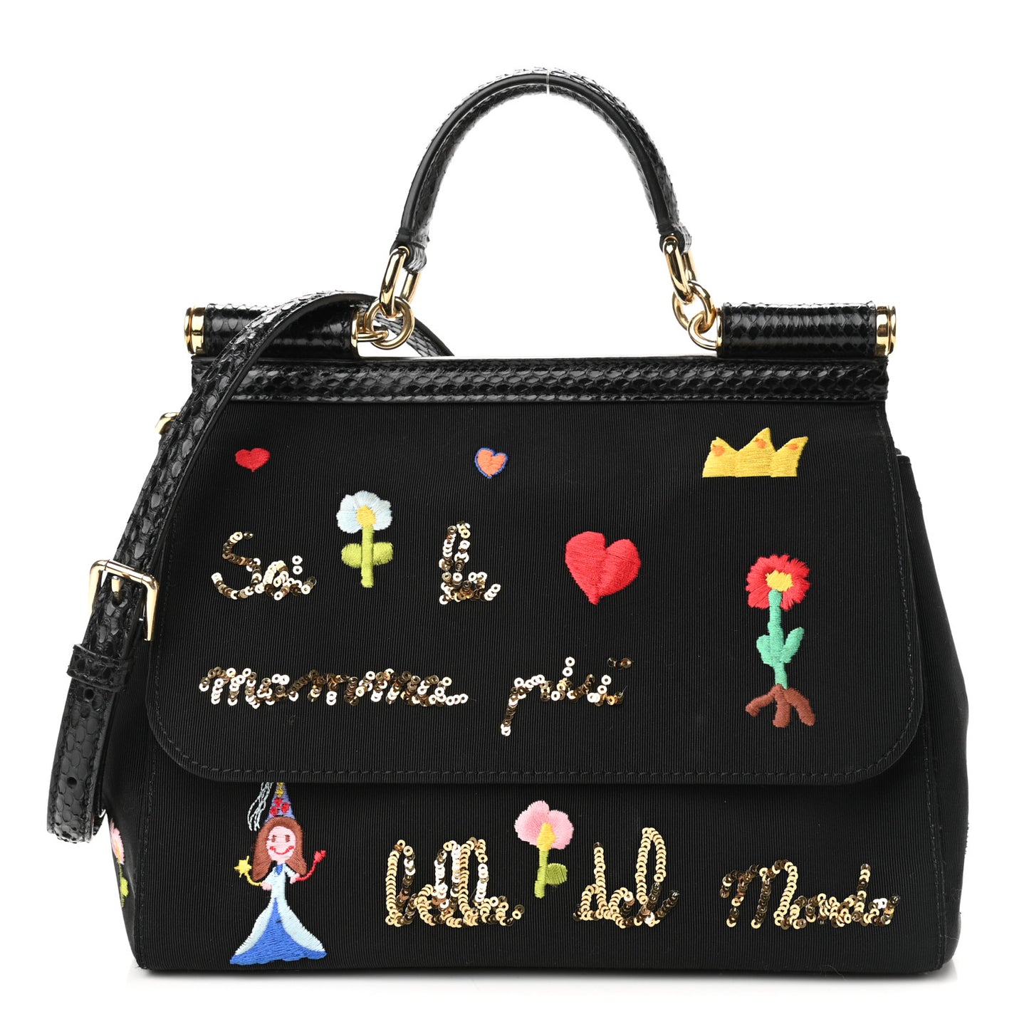 Neoprene Watersnake Embellished Medium Miss Sicily Satchel Black Multicolor