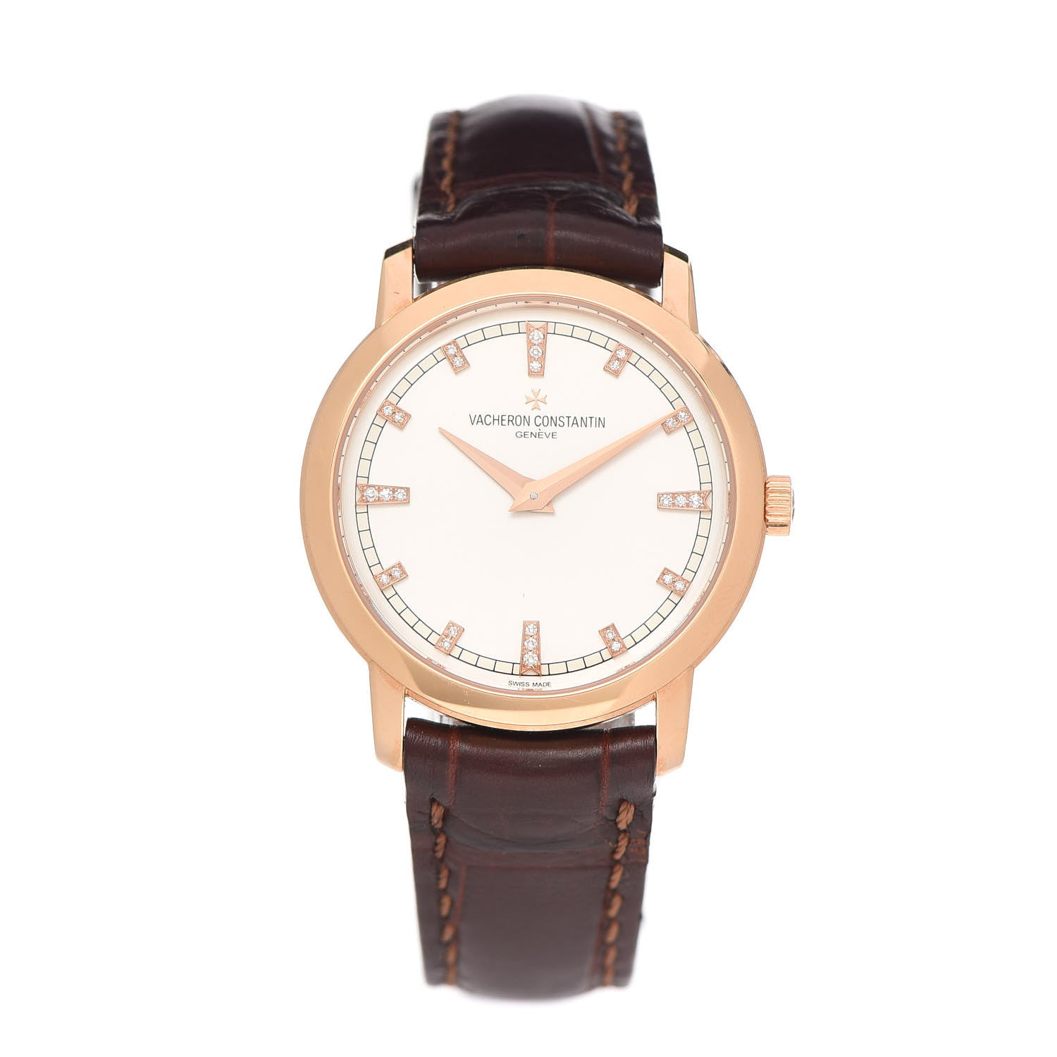 Vacheron Constantin 18K Pink Gold Alligator Diamond 30mm Traditionnelle Quartz Watch 25155/000R-9585 1 of 5