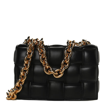 Bottega Veneta Lambskin Maxi Intreccio Padded Chain Cassette Crossbody Bag Black 1 of 33