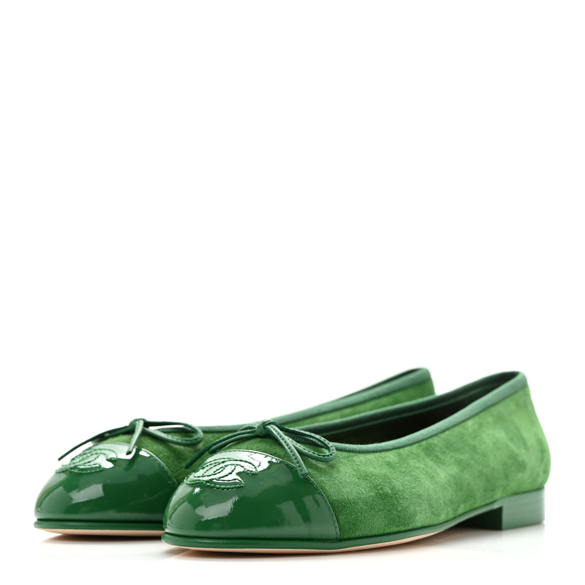 Chanel Suede Patent Cap Toe CC Ballerina Flats 36 Green 4 of 11