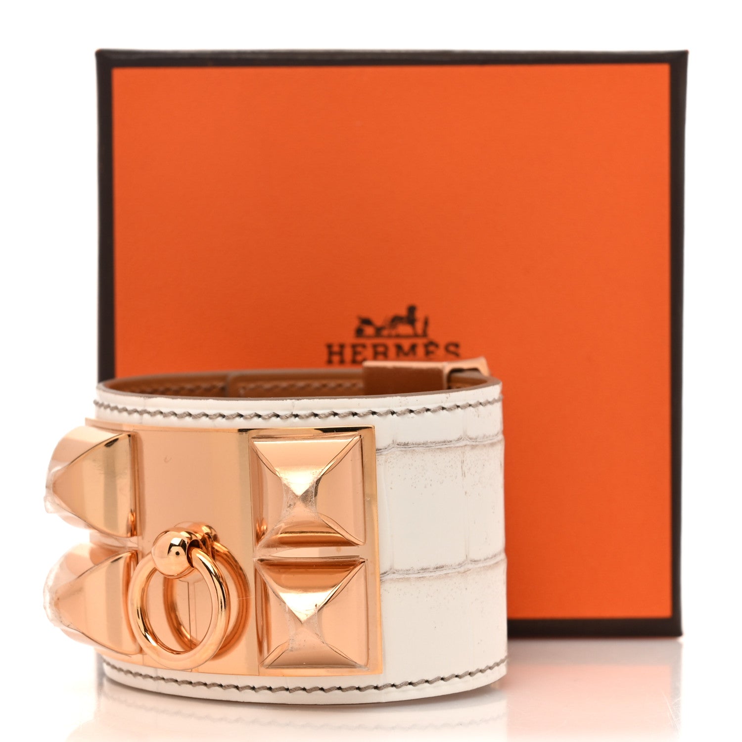 Hermes Matte Niloticus Crocodile Himalaya Collier De Chien CDC Bracelet T1 Blanc 6 of 6