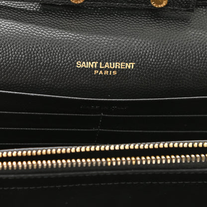 Saint Laurent Grain De Poudre Mixed Matelasse Triquilt Monogram Chain Wallet Black 6 of 8