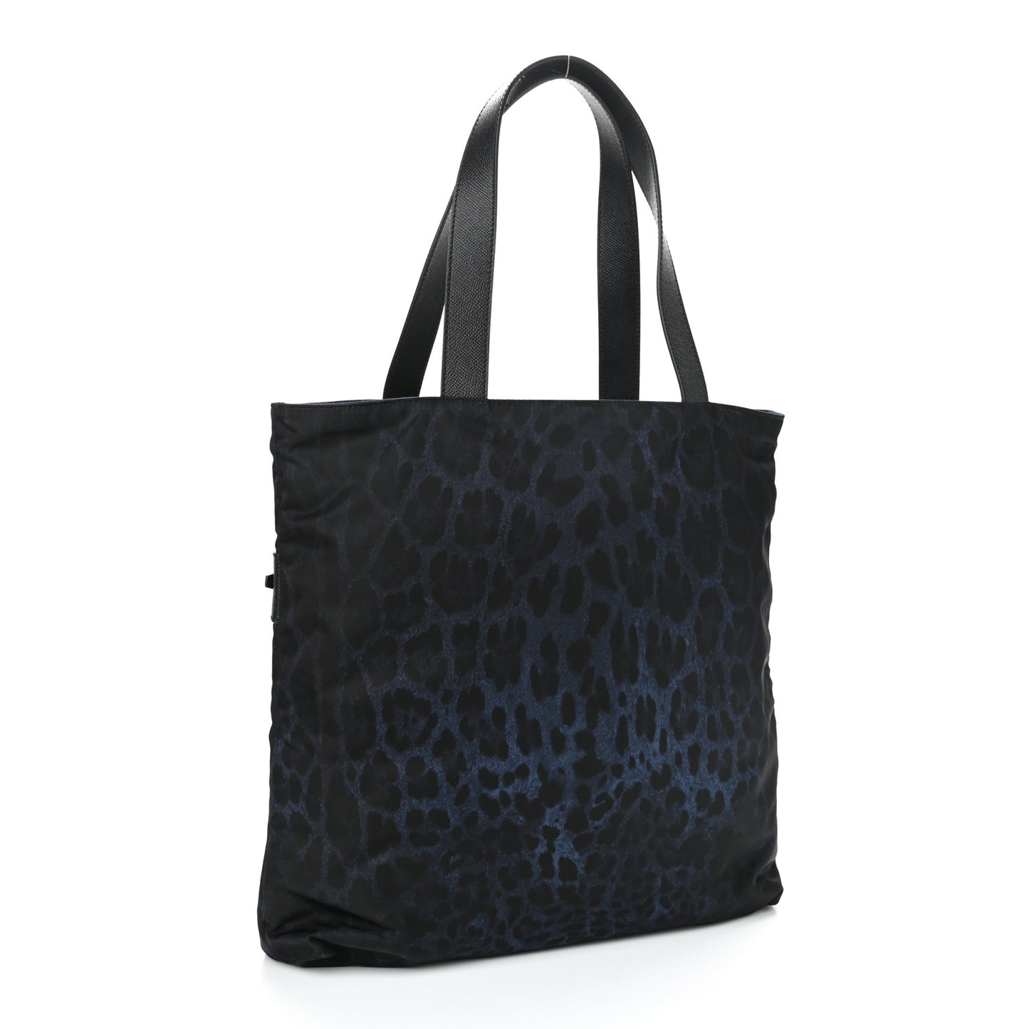 Nylon Leopard Reversible Tote Navy Black