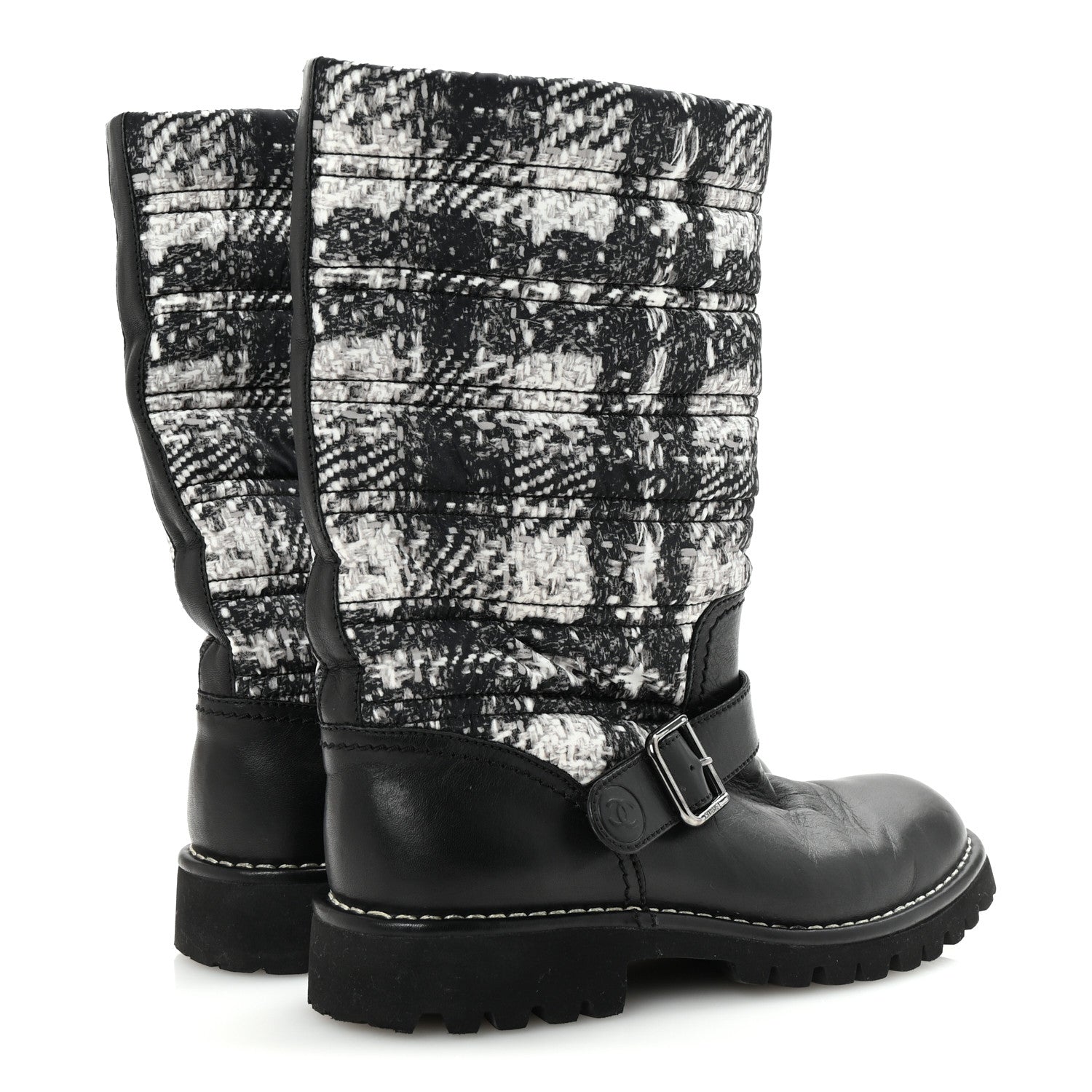 Chanel Calfskin Tweed Nylon Printed Boots 38 Black 5 of 8