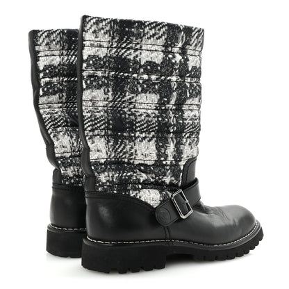 Chanel Calfskin Tweed Nylon Printed Boots 38 Black 5 of 8