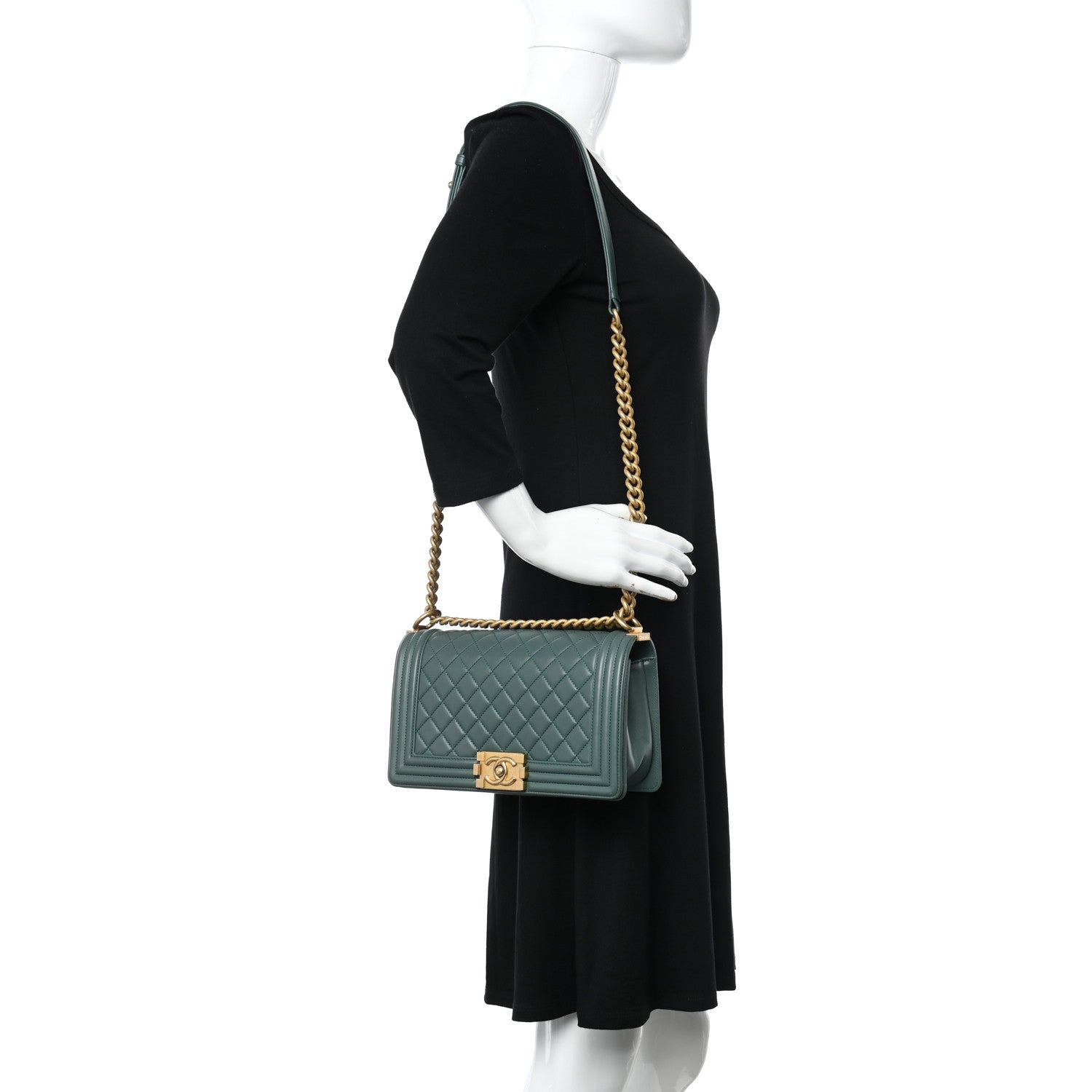 Chanel Calfskin Quilted Medium Boy Flap Dark Green 2 of 10