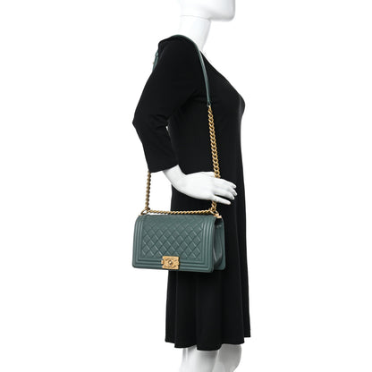 Chanel Calfskin Quilted Medium Boy Flap Dark Green 2 of 10