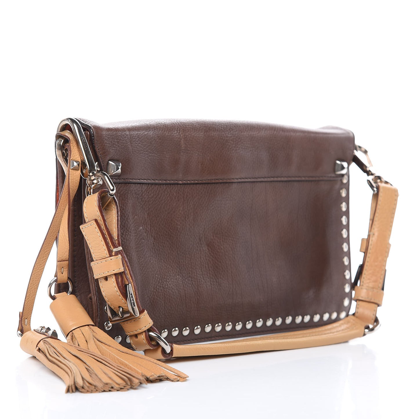 Glace Calfskin Studded Detachable Clutch Shoulder Bag Bruciato