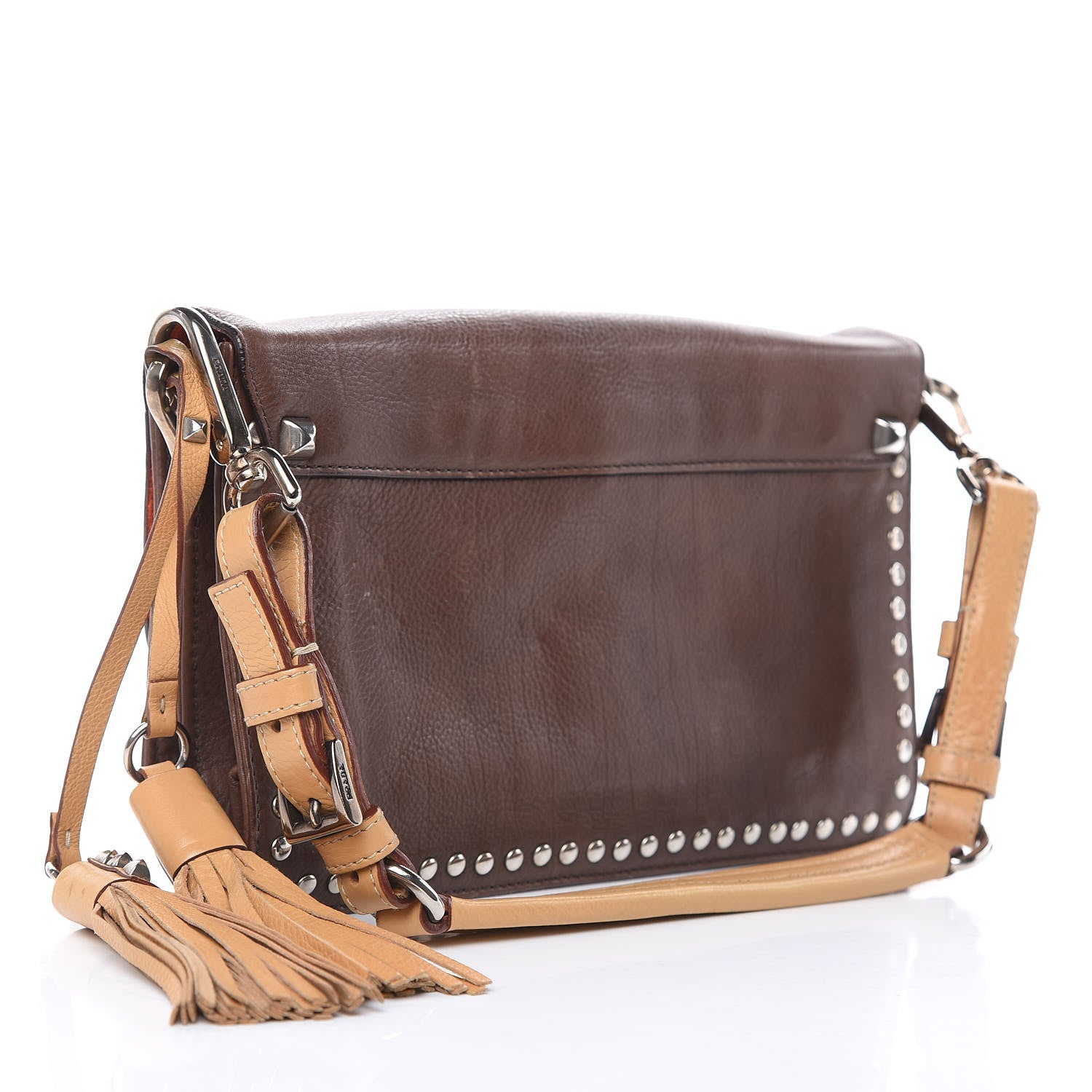 Prada Glace Calfskin Studded Detachable Clutch Shoulder Bag Bruciato 3 of 15