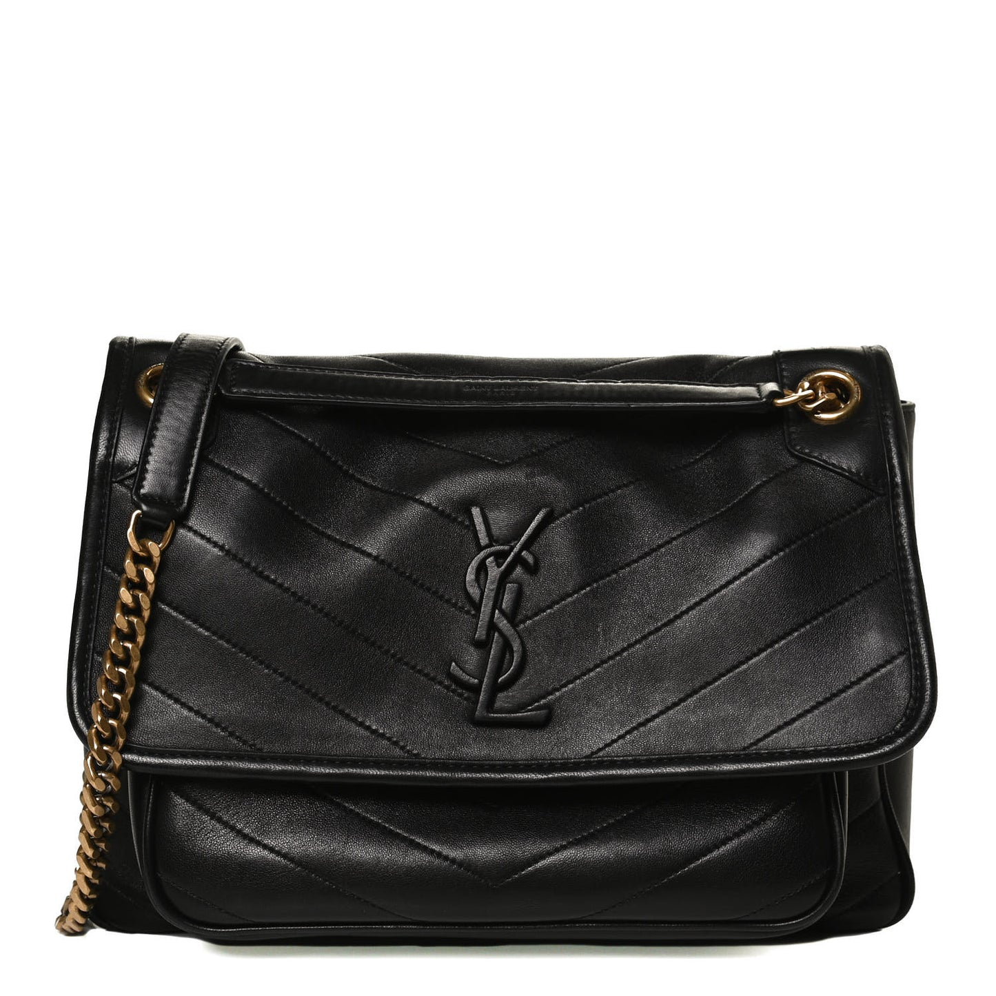 Lambskin Matelasse Monogram Medium Niki Chain Satchel Black