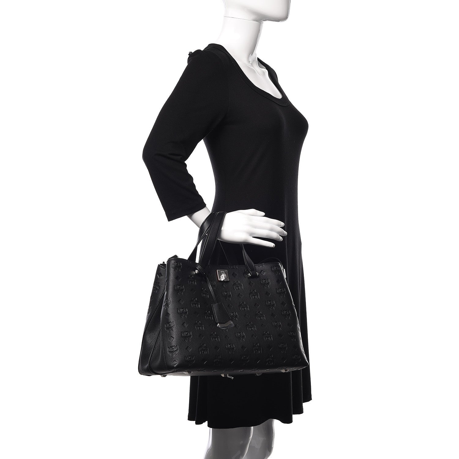 MCM Calfskin Ottomar Monogram Large Essential Tote Black 2 of 10
