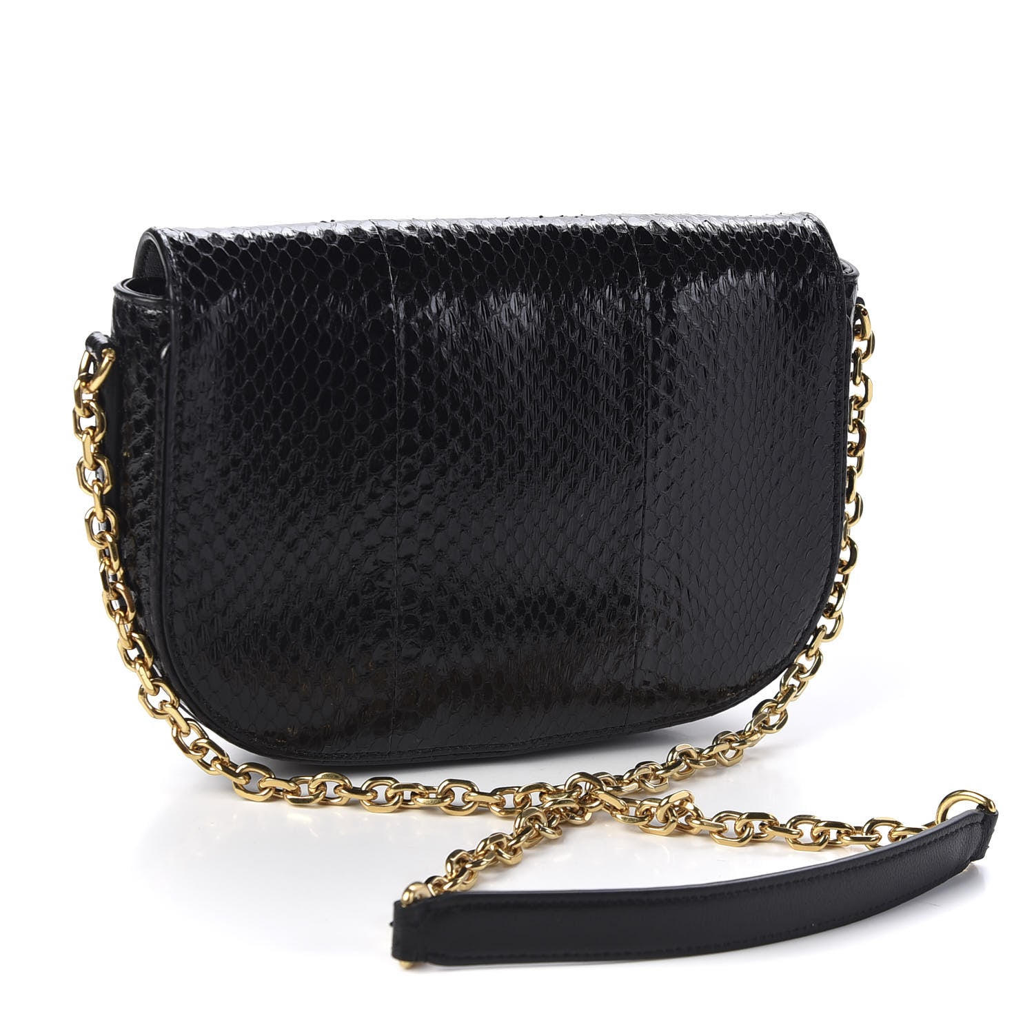 Celine Snakeskin Medium Chain Maillon Triomphe Black 2 of 9