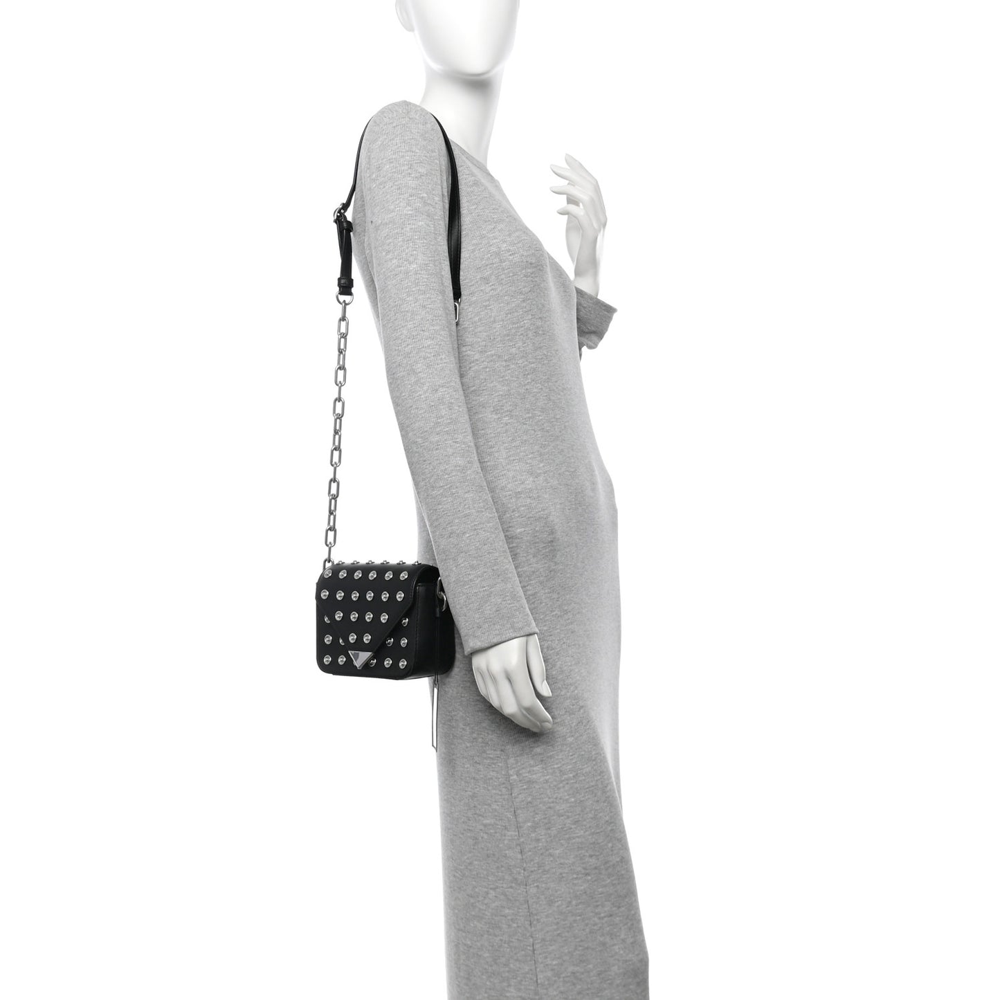 Calfskin Studded Mini Prisma Envelope Shoulder Black
