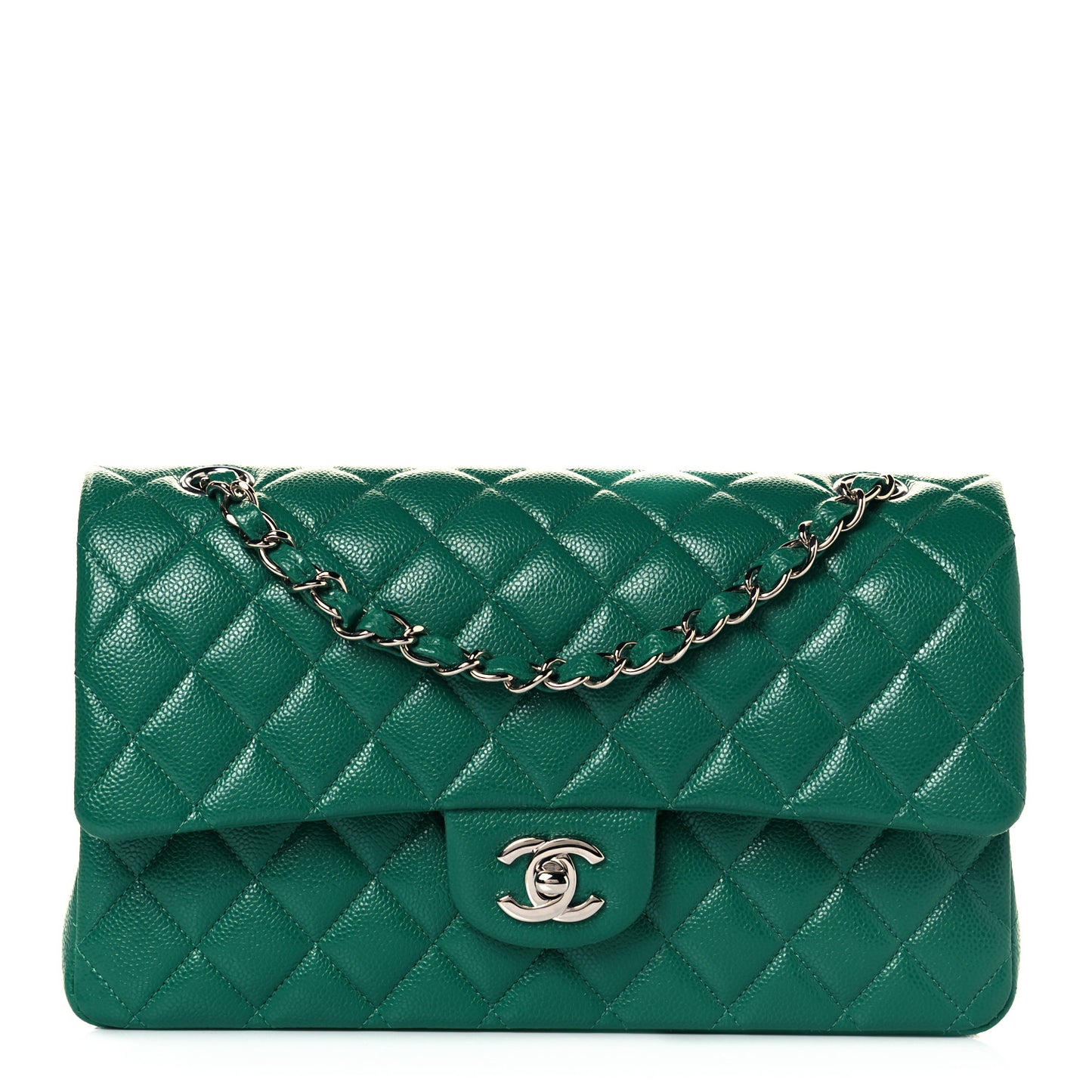 Caviar Quilted Medium Double Flap Green