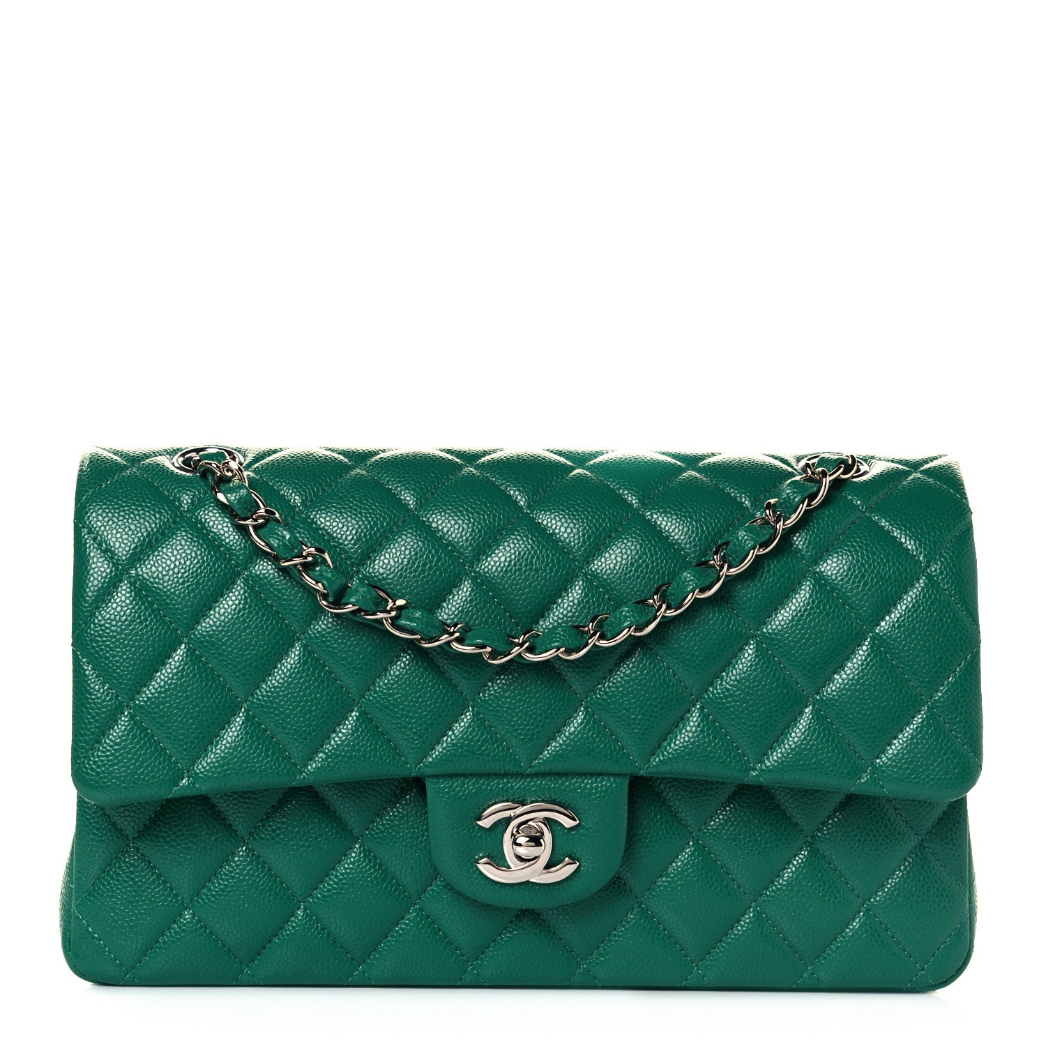 Chanel Caviar Quilted Medium Double Flap Green 1 of 8