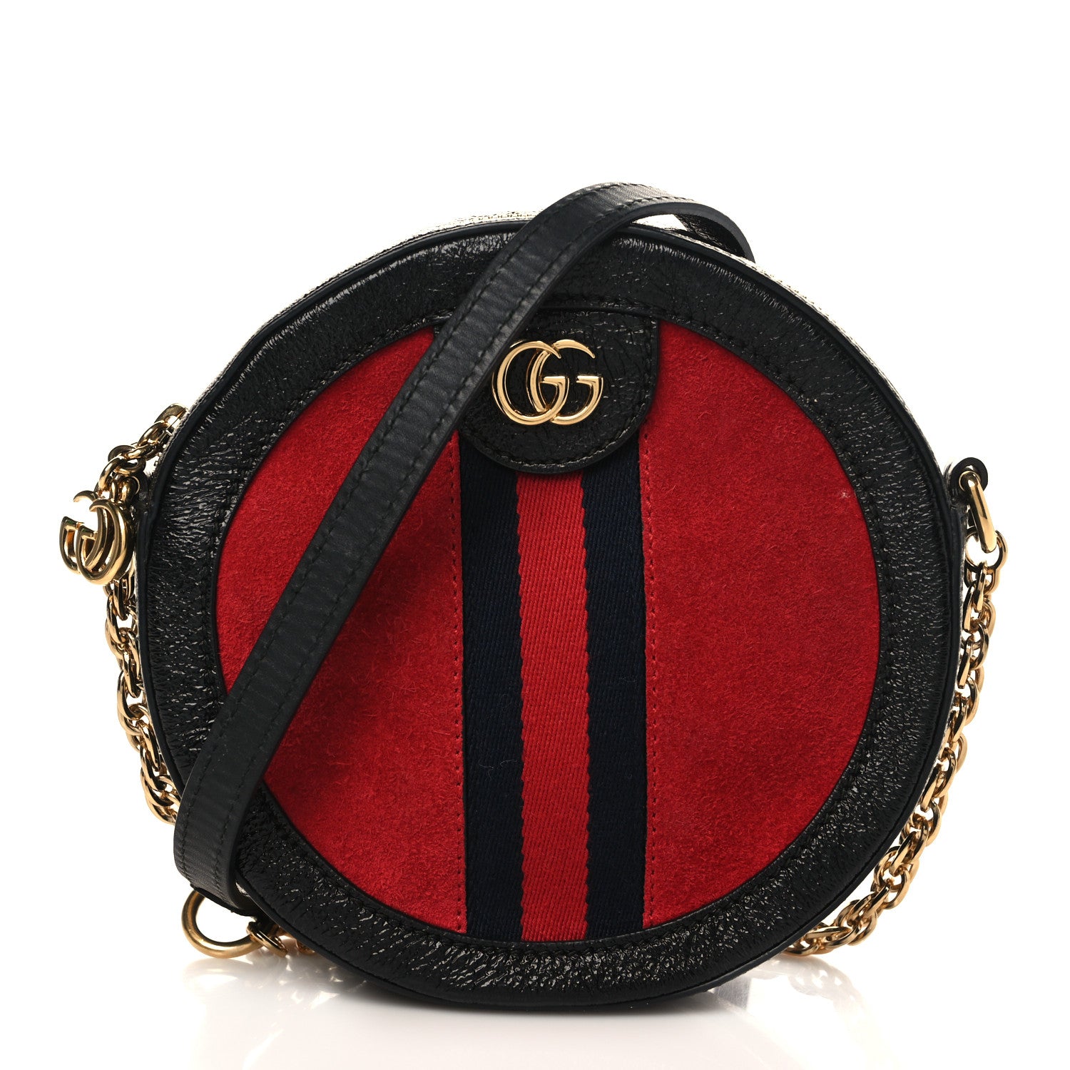 Gucci Suede Patent Web Mini Ophidia Round Shoulder Bag Hibiscus Red Black 1 of 9