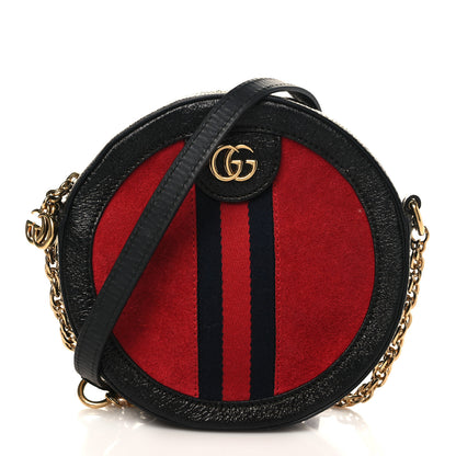 Gucci Suede Patent Web Mini Ophidia Round Shoulder Bag Hibiscus Red Black 1 of 9