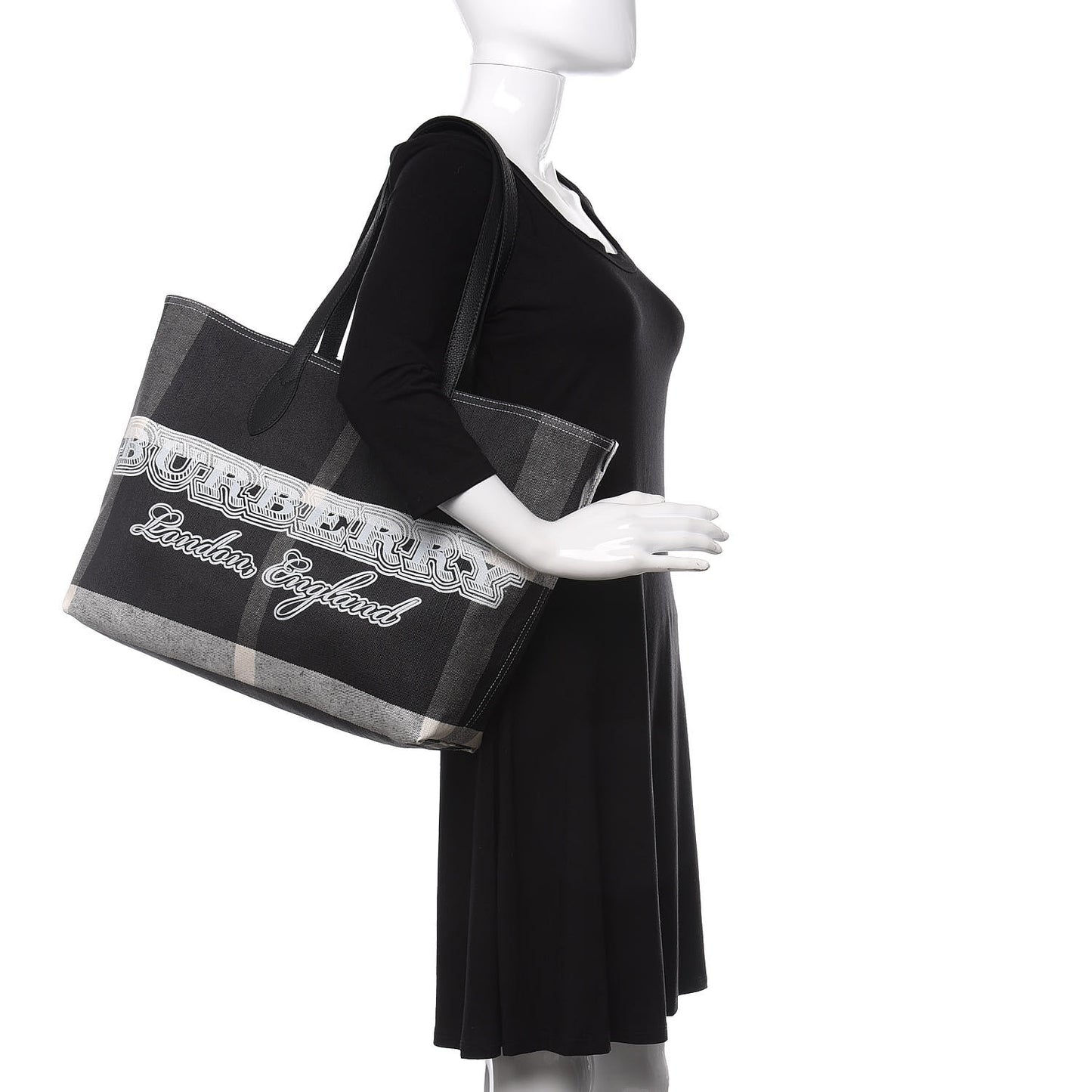 Coated Canvas Mega Check Medium Doodle Tote Black White