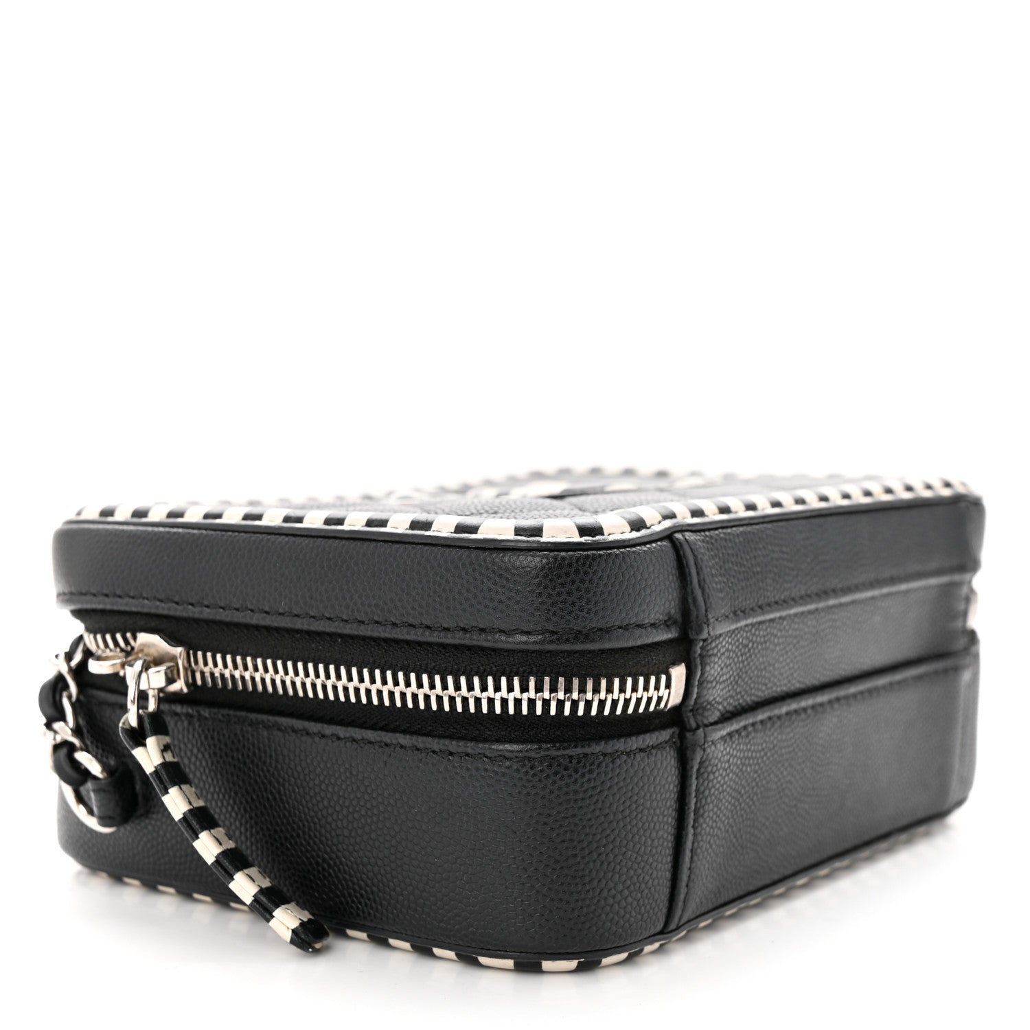 Chanel Caviar Quilted Striped Small CC Filigree Vanity Case Black White 4 of 10