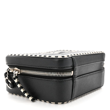 Chanel Caviar Quilted Striped Small CC Filigree Vanity Case Black White 4 of 10