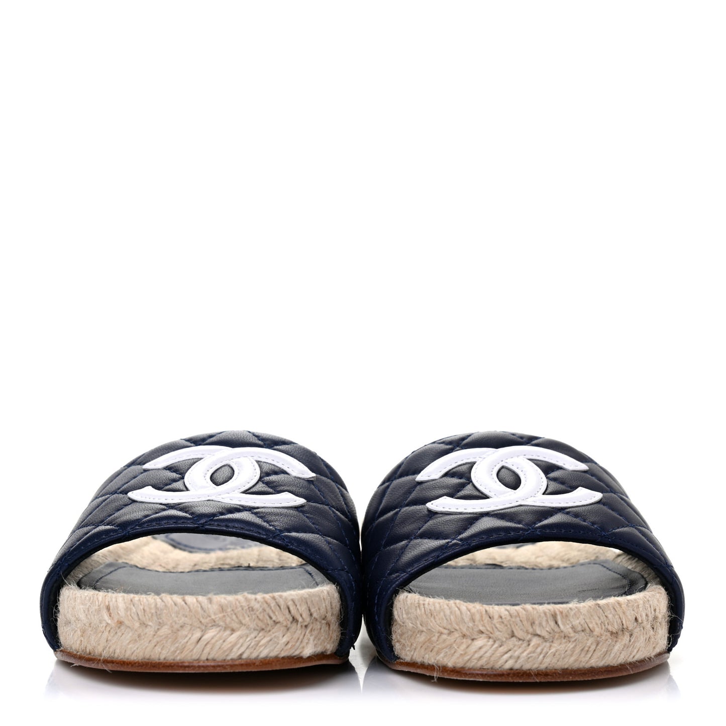 Lambskin Quilted CC Espadrille Slip On Sandals 35 Navy