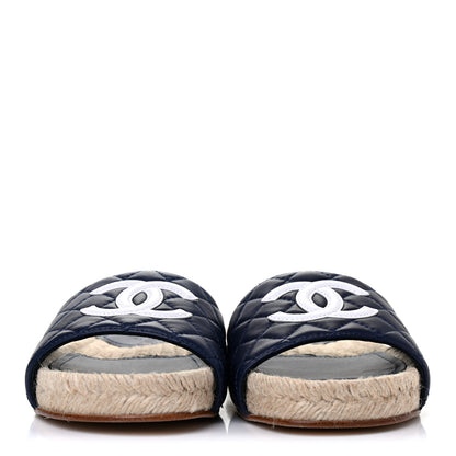 Chanel Lambskin Quilted CC Espadrille Slip On Sandals 35 Navy 2 of 11