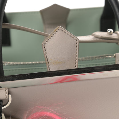 Fendi Vitello Dolce Fox Goat Bi-Color Sad Eyes Mirror Charm Petite 2Jours Tote Grigio Polvere Black 16 of 16