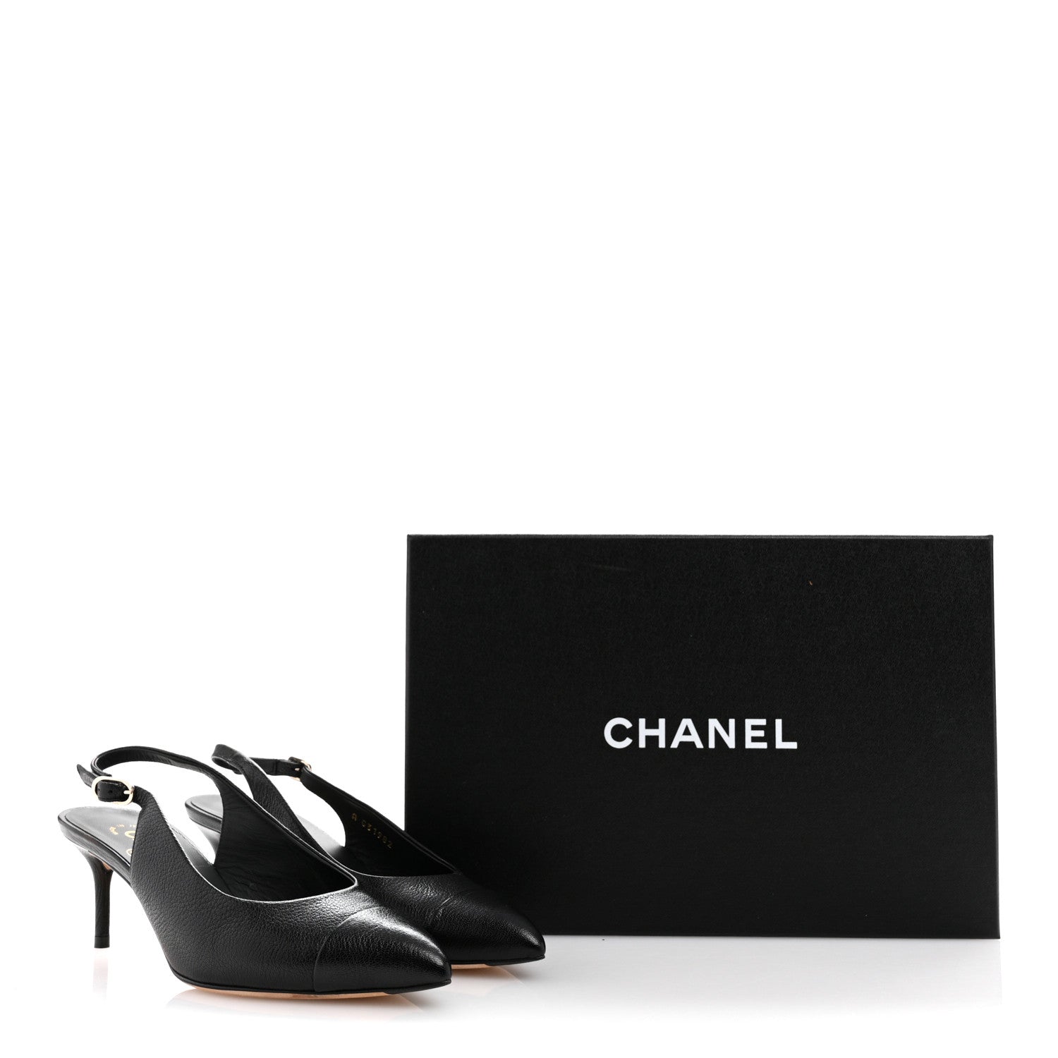 Chanel Goatskin Cap Toe CC Slingback Pumps 37 Black 12 of 12