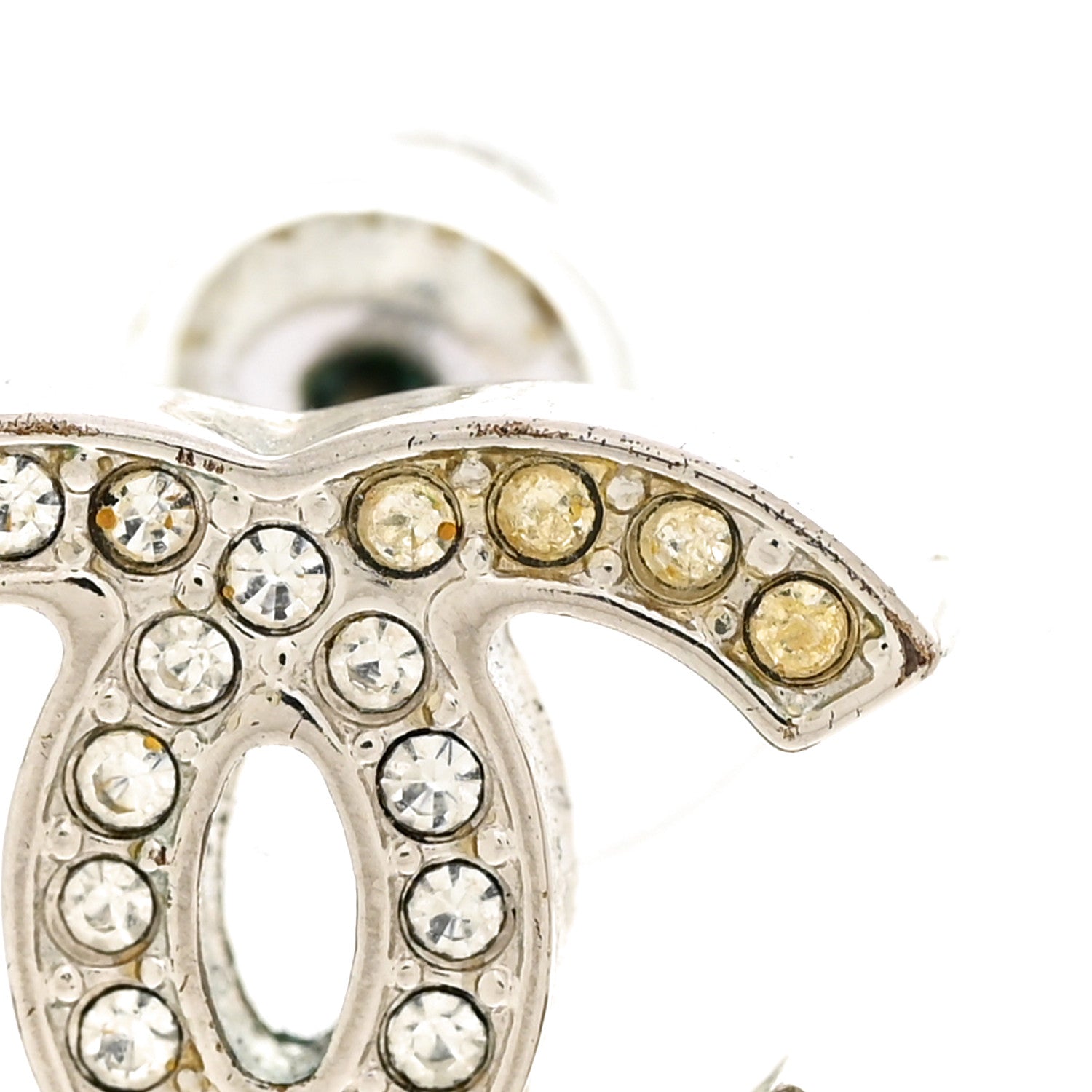 Chanel Crystal Timeless CC Earrings Silver 7 of 10