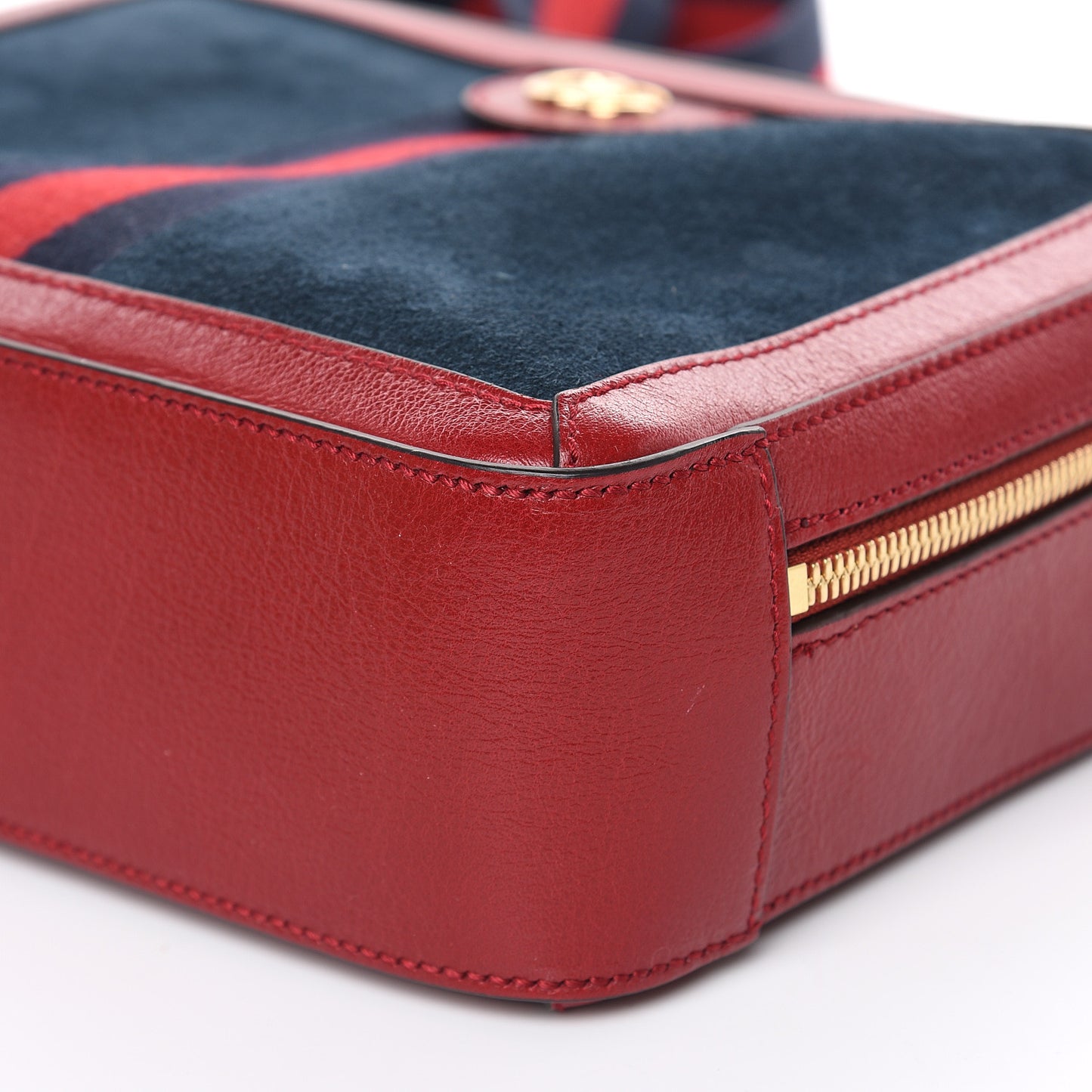 Suede Calfskin Web Small Ophidia Top Handle Shoulder Bag New Blue Romantic Cherry