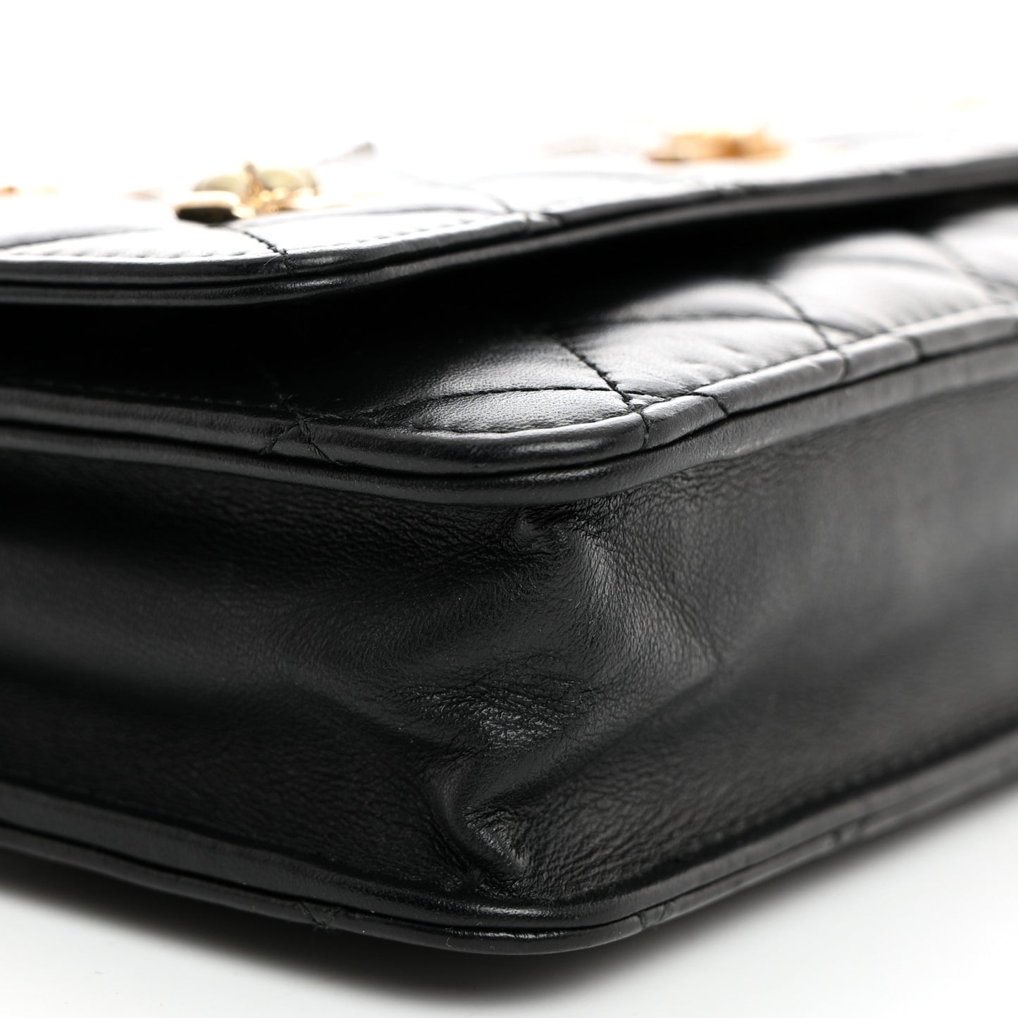 Aged Calfskin Quilted Lucky Charms 2.55 Reissue Wallet On Chain WOC Black