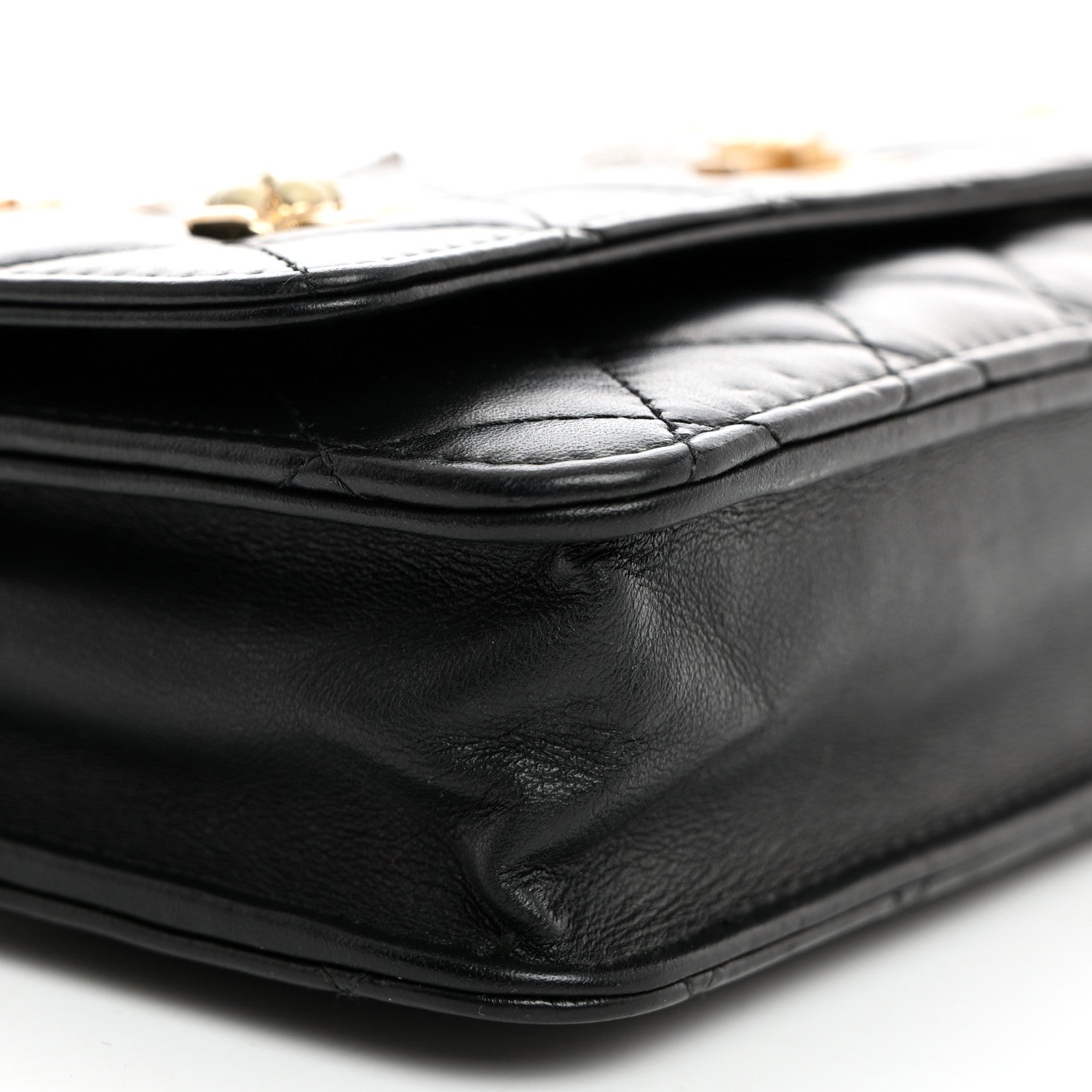 Chanel Aged Calfskin Quilted Lucky Charms 2.55 Reissue Wallet On Chain WOC Black 9 of 10