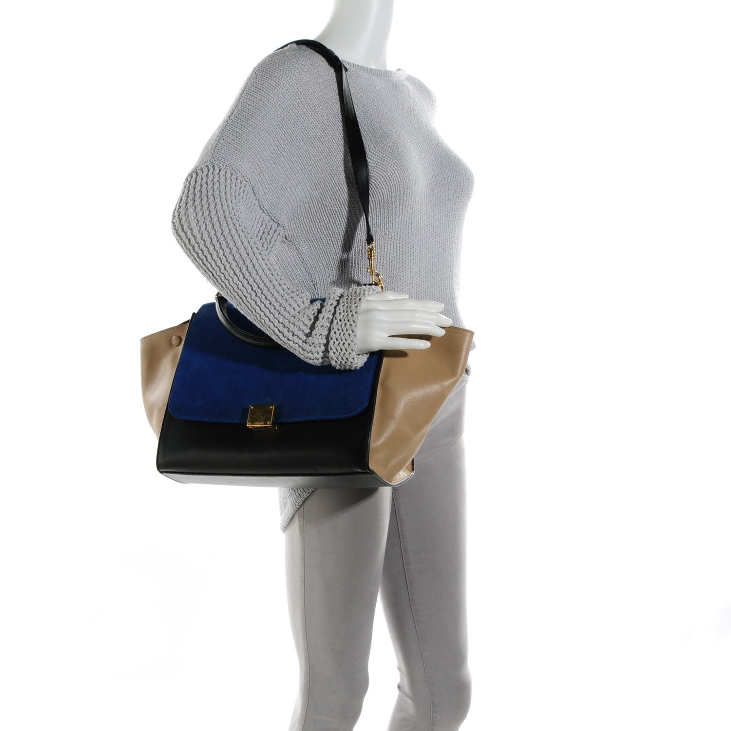 Celine Smooth Calfskin Suede Medium Tri-Color Trapeze Royal Blue 3 of 10