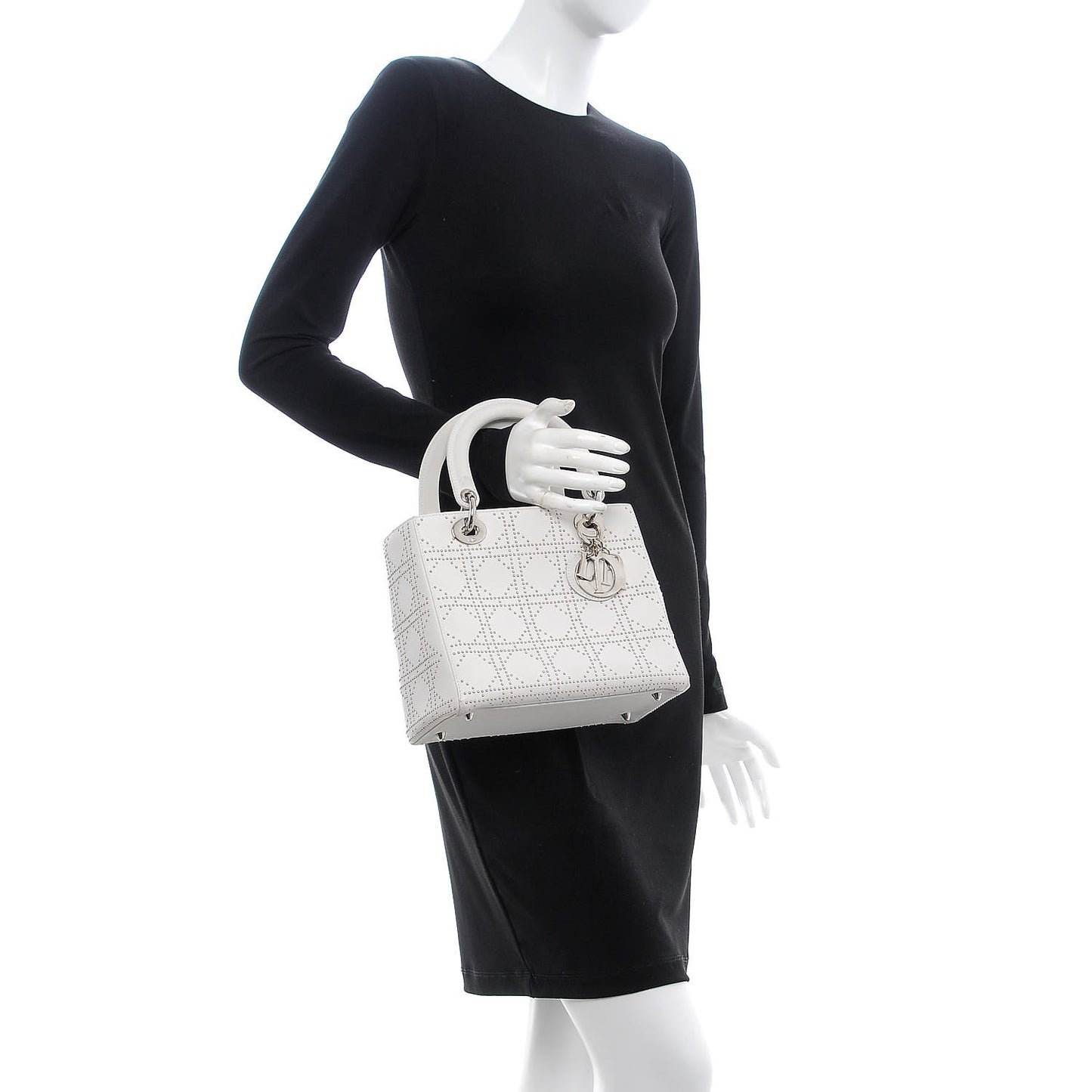 Lambskin Studded Cannage Medium Lady Dior White