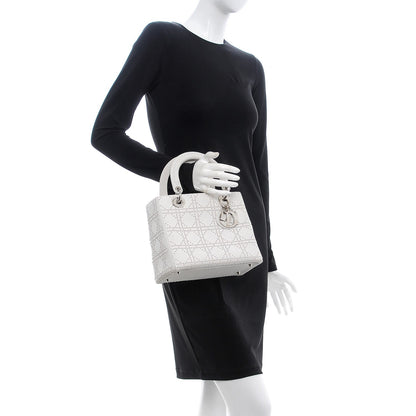 Christian Dior Lambskin Studded Cannage Medium Lady Dior White 3 of 14