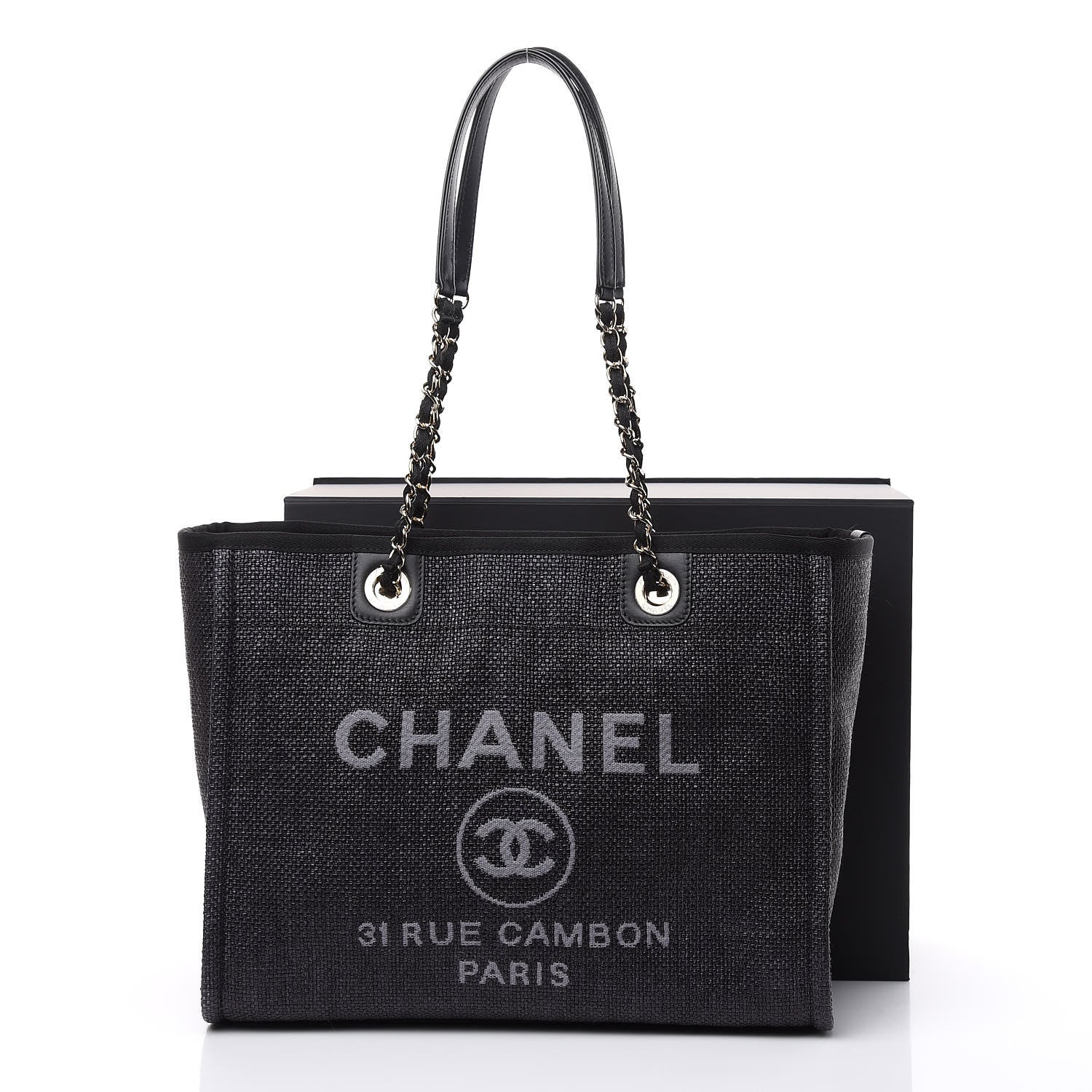 Chanel Woven Straw Raffia Small Deauville Tote Black 11 of 11