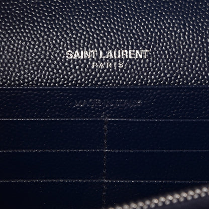 Saint Laurent Grain De Poudre Matelasse Chevron Monogram Chain Wallet Navy 6 of 7